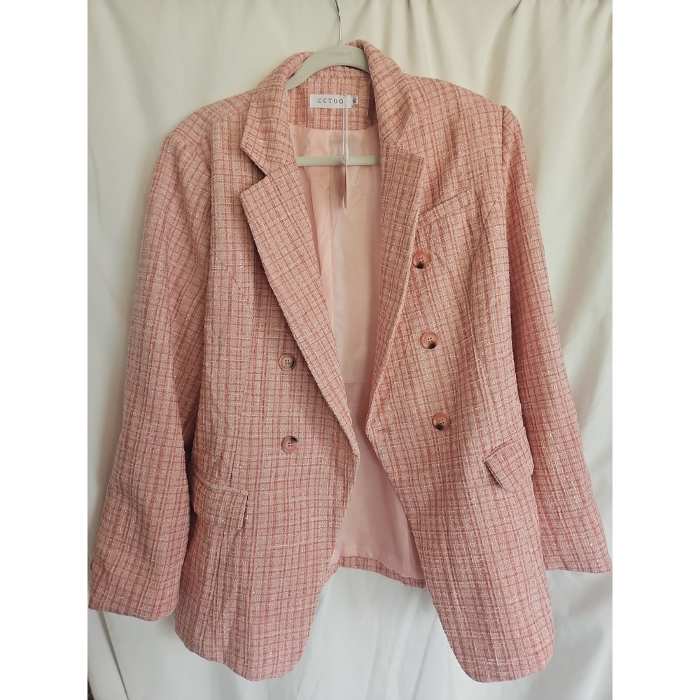 CCTOO Blazer Women XL Pink NWT Double Breasted Tweed Textured Jacket